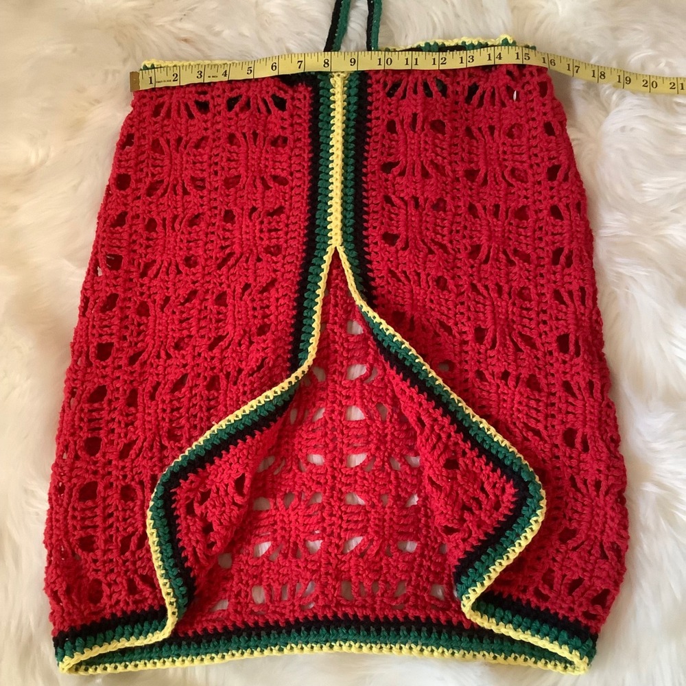 Handmade Crochet Rasta Halter Cover Up Red Green Yellow Swim Cover Up Small - Picture 7 of 13